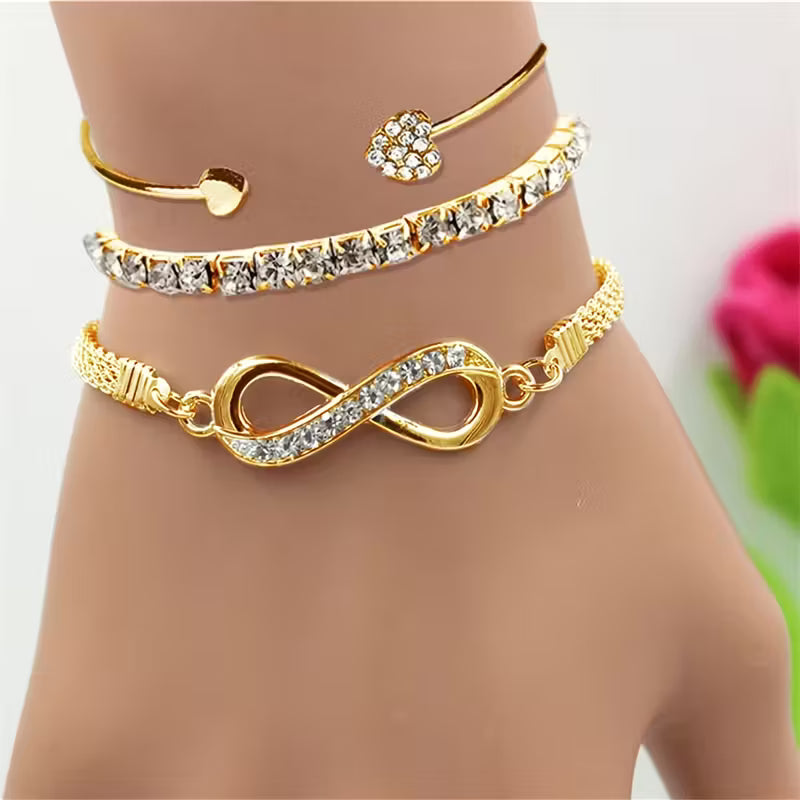 3-teiliges Armband- und Armreif-Set für Damen, modisch und elegant
