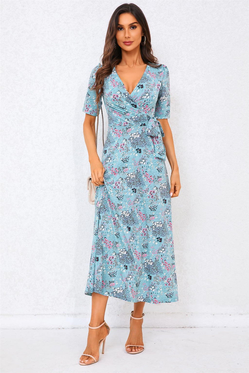 Blumendruck-Jersey-Midikleid in Blau