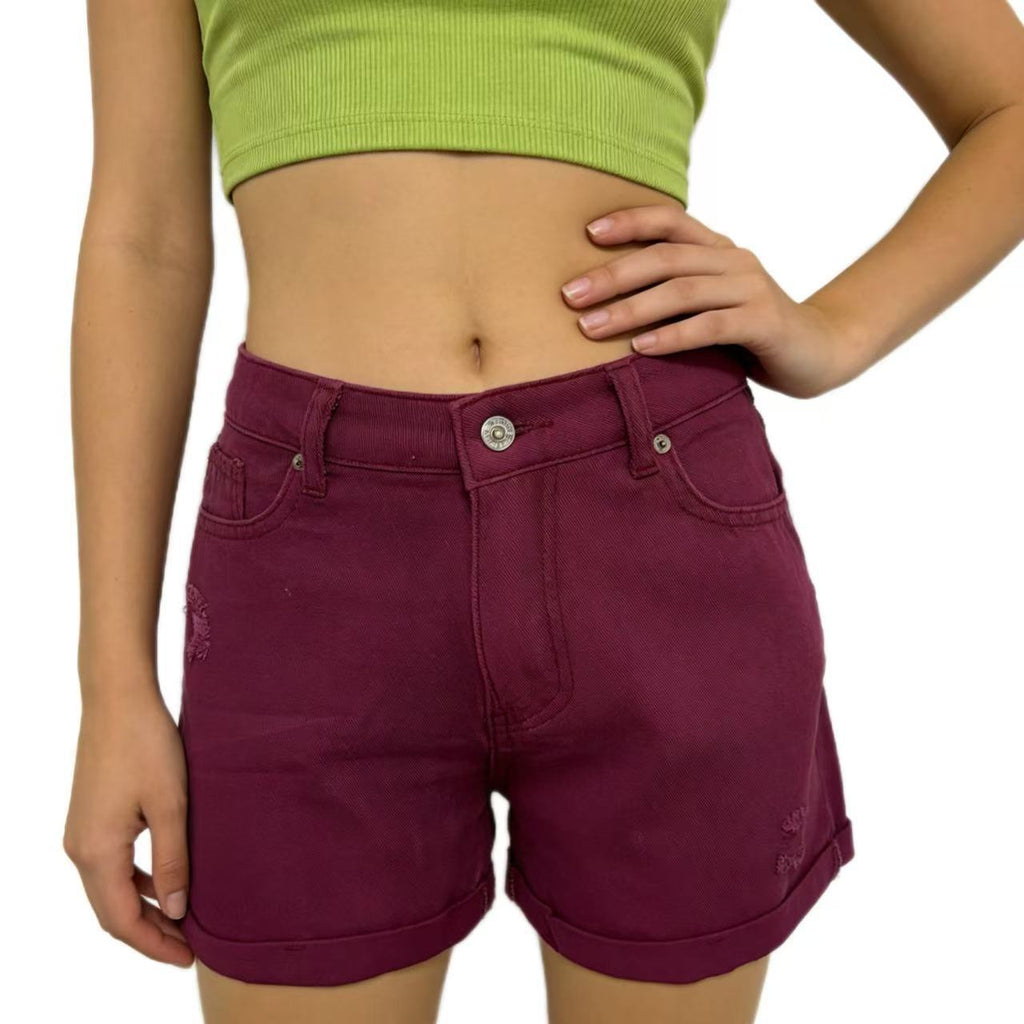 Short en jean décontracté pour femme, style rétro et usé