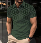 Men's Casual Trend Zipper 3D Digital Printing Short-sleeved T-shirt