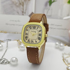 Retro Römische Ziffern Zifferblatt Lederarmband Uhr - Damen