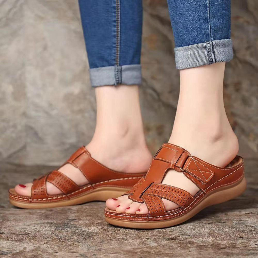 Vintage Keilabsatz Plateau Slip-On Damensandalen