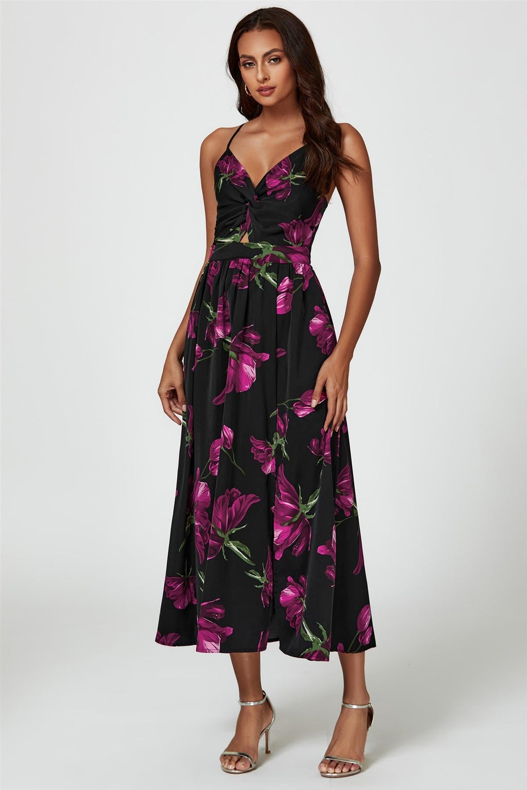 Robe longue imprimée florale noire