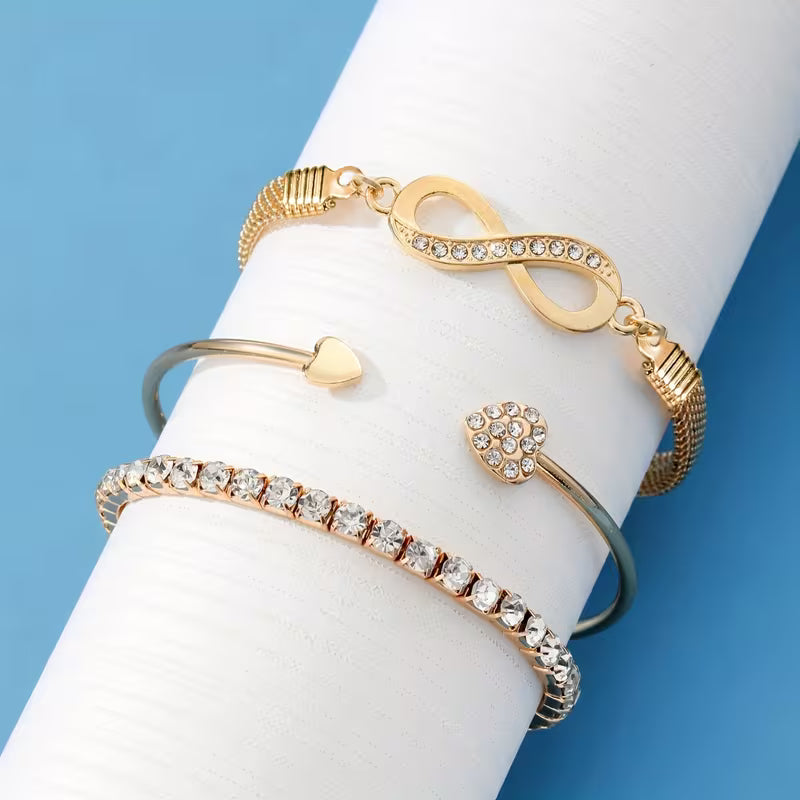 3-teiliges Armband- und Armreif-Set für Damen, modisch und elegant