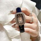 Damen Rhombus Quartz Uhr - Wassertropfen Diamant, Lederarmband, Paar