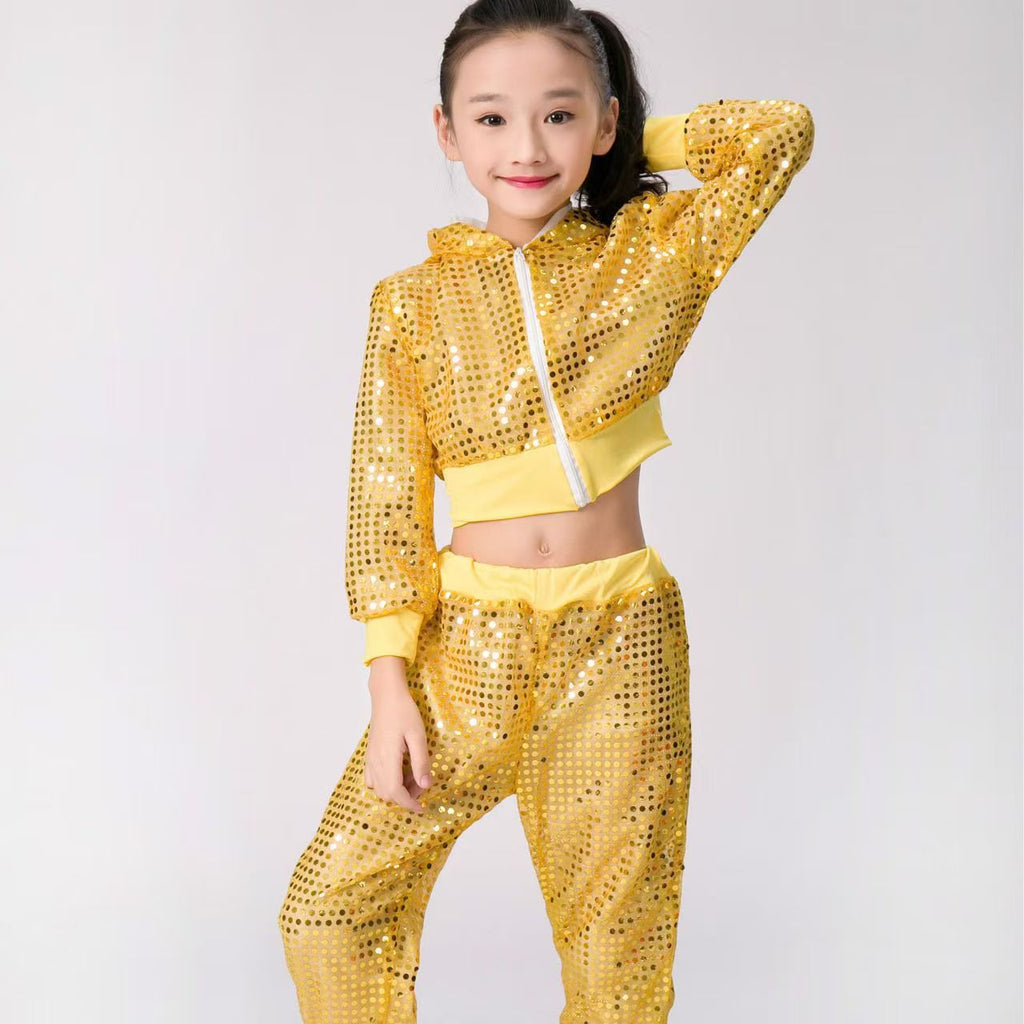 Kinder Pailletten Hip-Hop Straßentanz Auftritts-Cheerleading-Team-Sportbekleidung