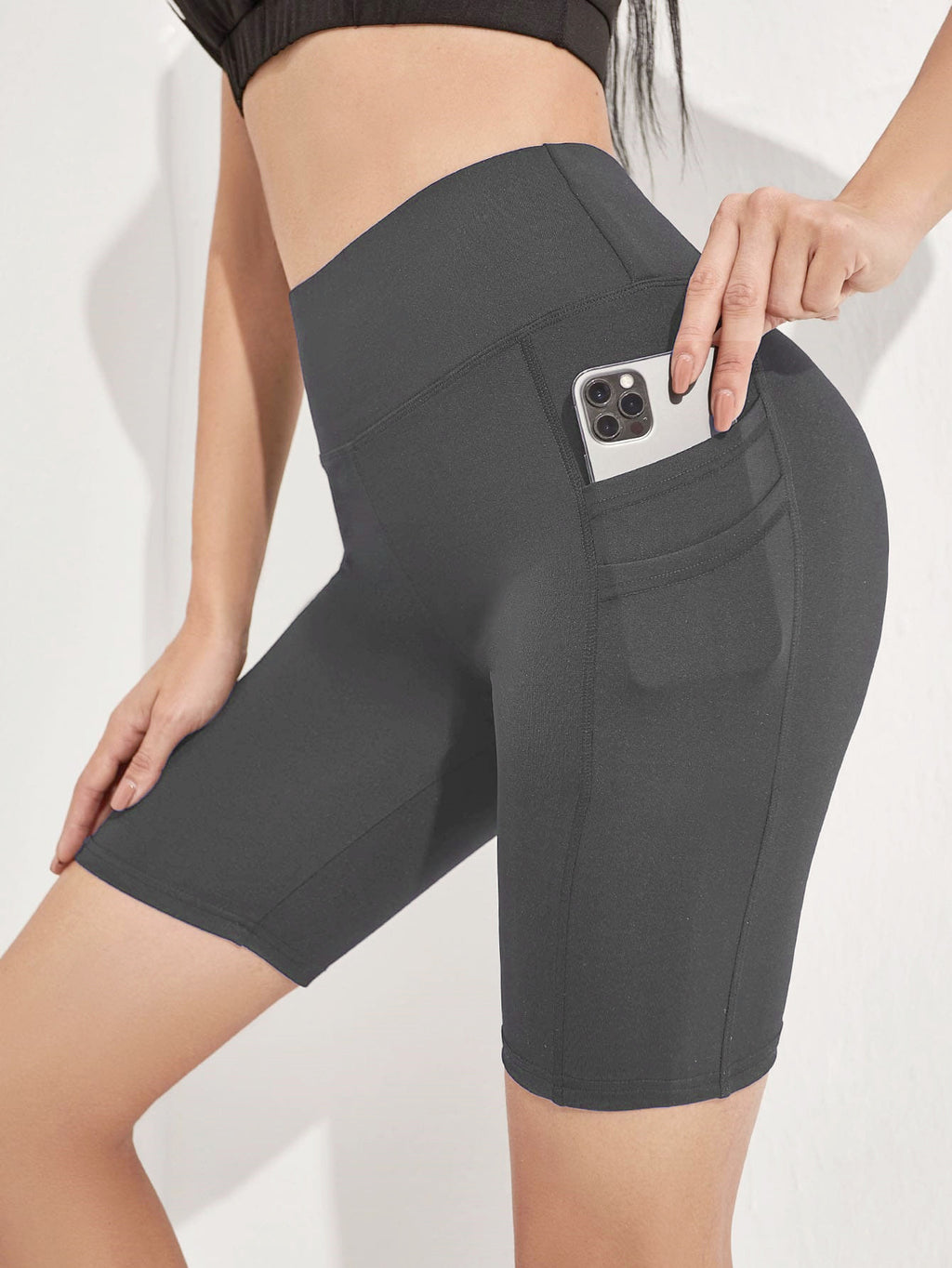 Damen Übergrößen Yoga Sport Leggings mit seitlicher Handytasche