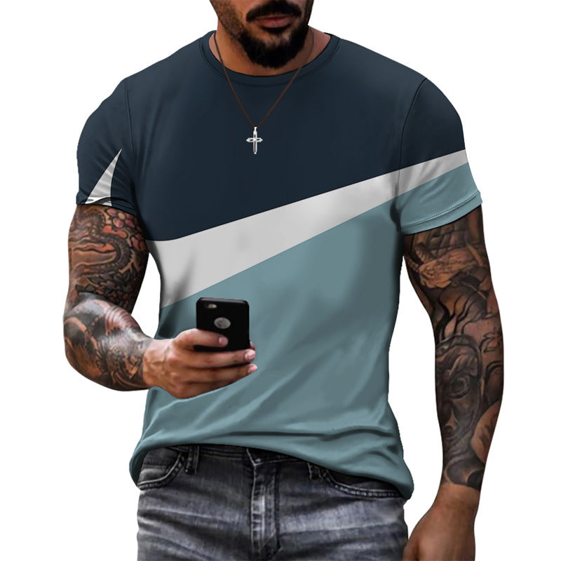 Summer New Men's Patchwork Sports Print Short Sleeve T-Shirt