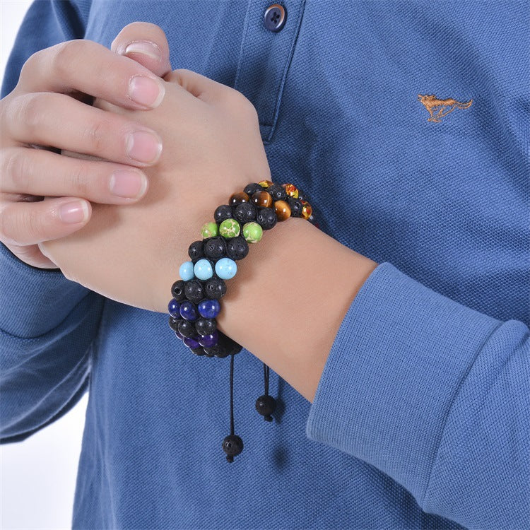 Three-row volcanic stone bracelet