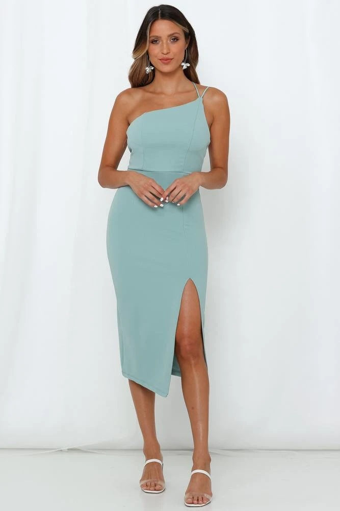 Trägerloses sexy, schmal geschnittenes, mittellanges Trägerkleid mit Wickelrock-Optik