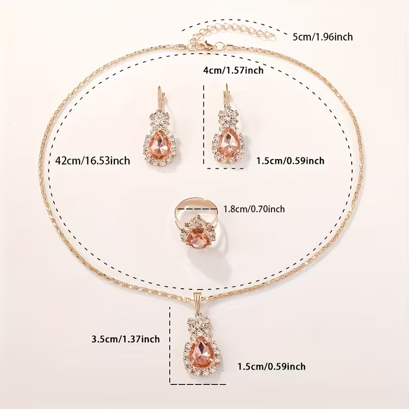 4-teiliges modisches Damenschmuckset aus Zinklegierung und Glasmosaik.