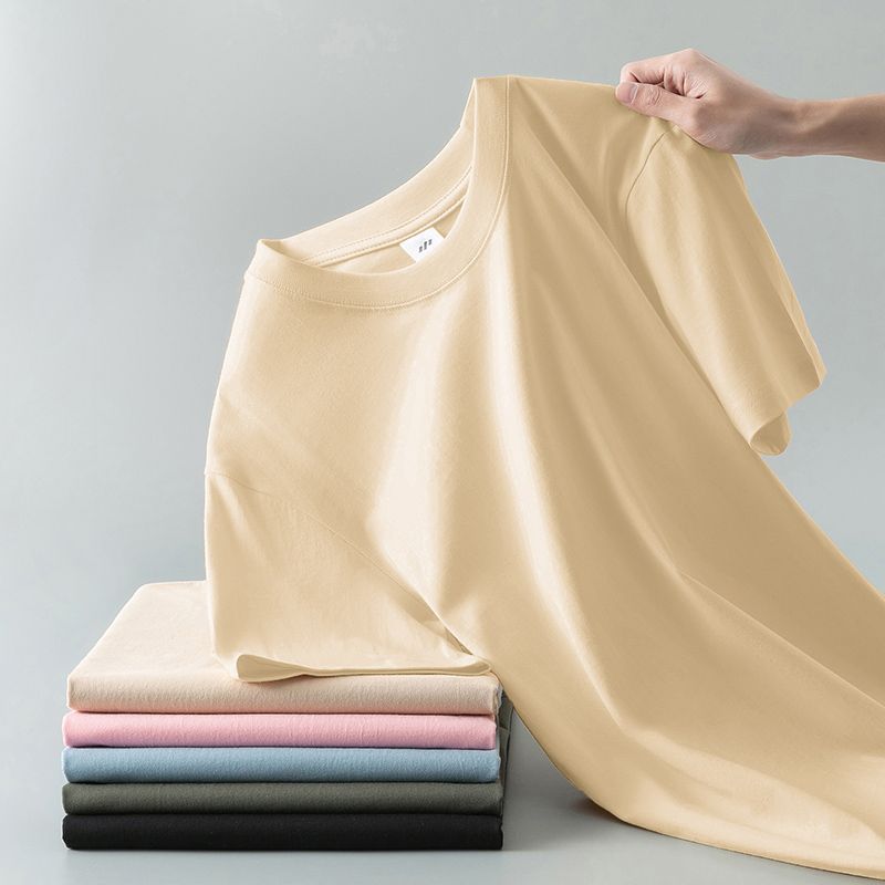 Débardeur à col rond et à manches courtes en coton pur pour hommes et femmes, t-shirt d'été de couleur unie
