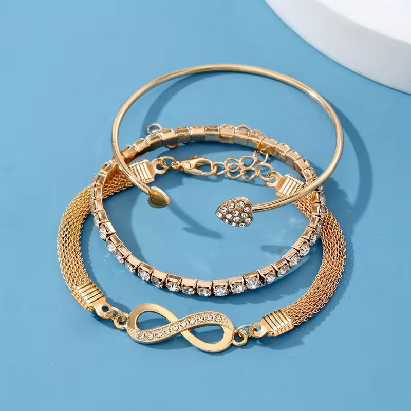 3-teiliges Armband- und Armreif-Set für Damen, modisch und elegant