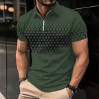 Men's Casual Trend Zipper 3D Digital Printing Short-sleeved T-shirt