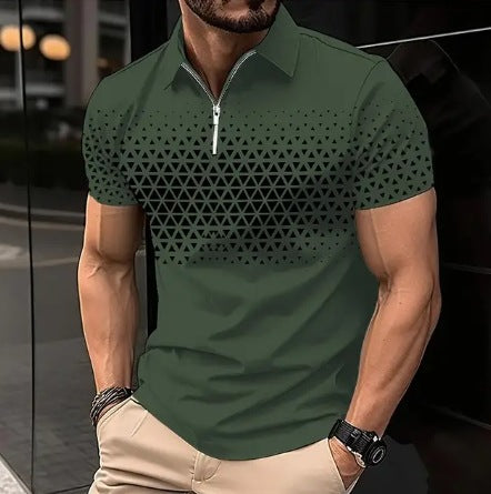 Men's Casual Trend Zipper 3D Digital Printing Short-sleeved T-shirt