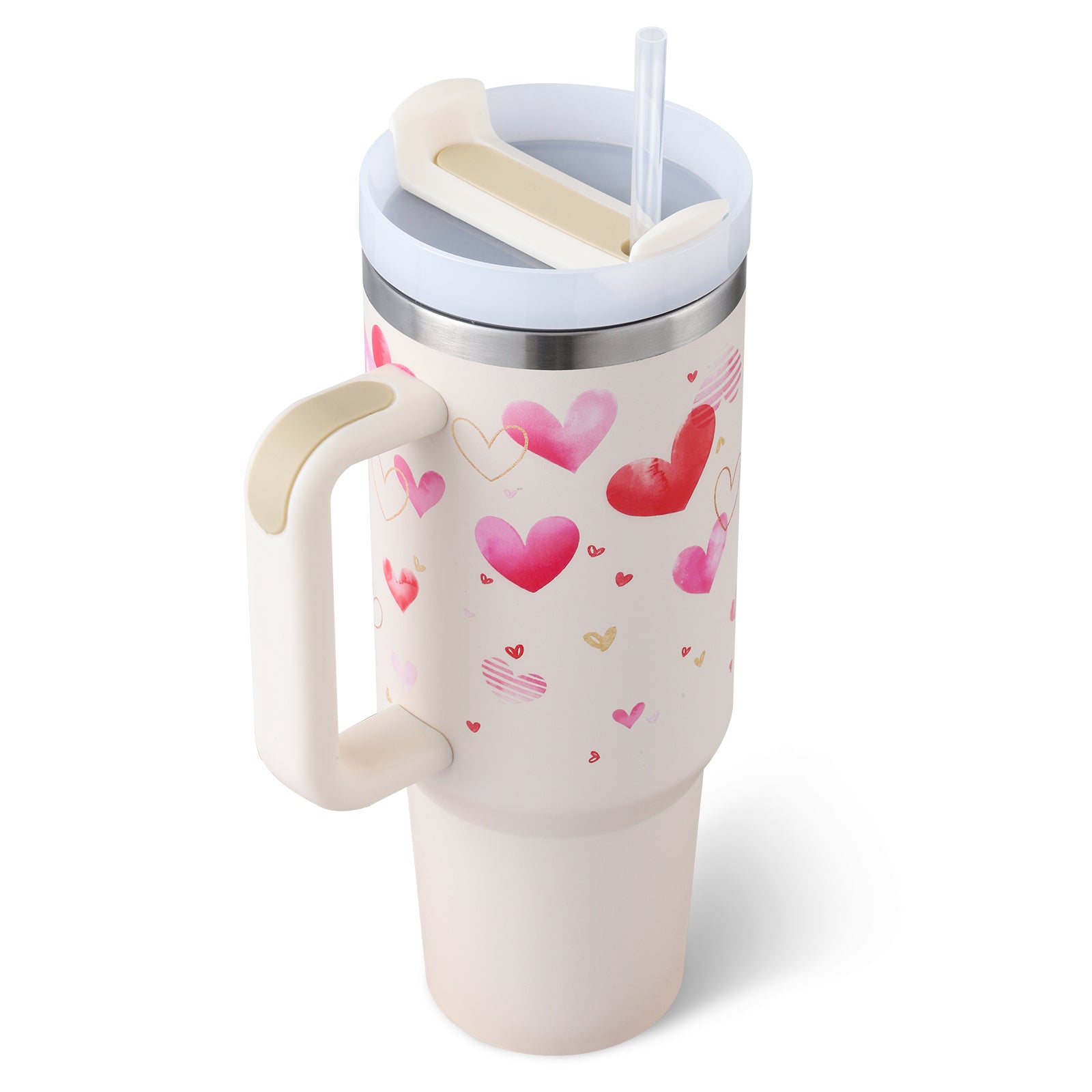40 oz Becher mit Griff und Strohhalm, isoliert, auslaufsicher, Vakuum-Kaffeetasse aus Edelstahl mit Deckel, konischer Becher, Geschenke für Valentinsliebhaber, geeignet für Auto, Fitnessstudio, Büro, Reisen