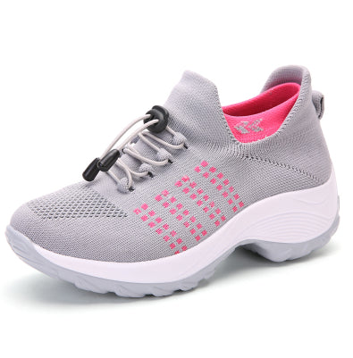 Chaussures pour femmes grande taille Hautement élastiques Tissées volantes Respirantes Baskets de sport Chaussettes