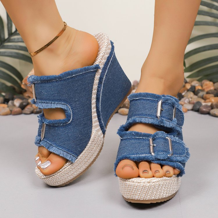 Mules en jean grande taille - Talon carré, été décontracté