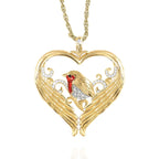 Charm We're Never Far Apart Herz Flügel Anhänger Goldfarben plattiert Roter Emaille Vögel Spatz Anhänger Halskette Damen Schmuck Kolye
