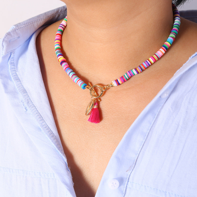 Collier Femme Bohème Coquillage Pompon Sauvage Doux