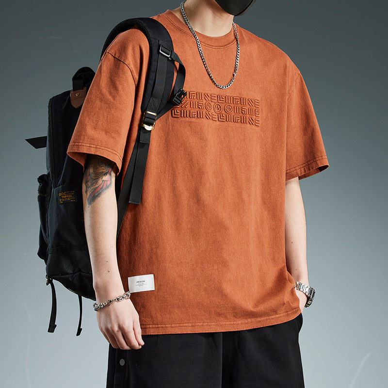 Trendy Loose-fitting Versatile Heavyweight Short-sleeve T-shirt For Men