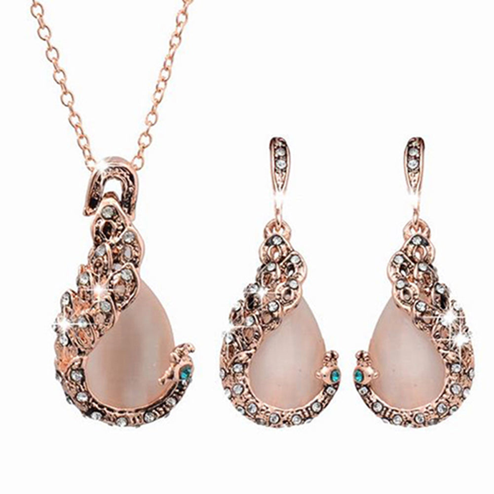 Collier et boucles d'oreilles goutte d'eau rétro avec diamants - Ensemble de deux pièces
