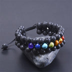 Three-row volcanic stone bracelet