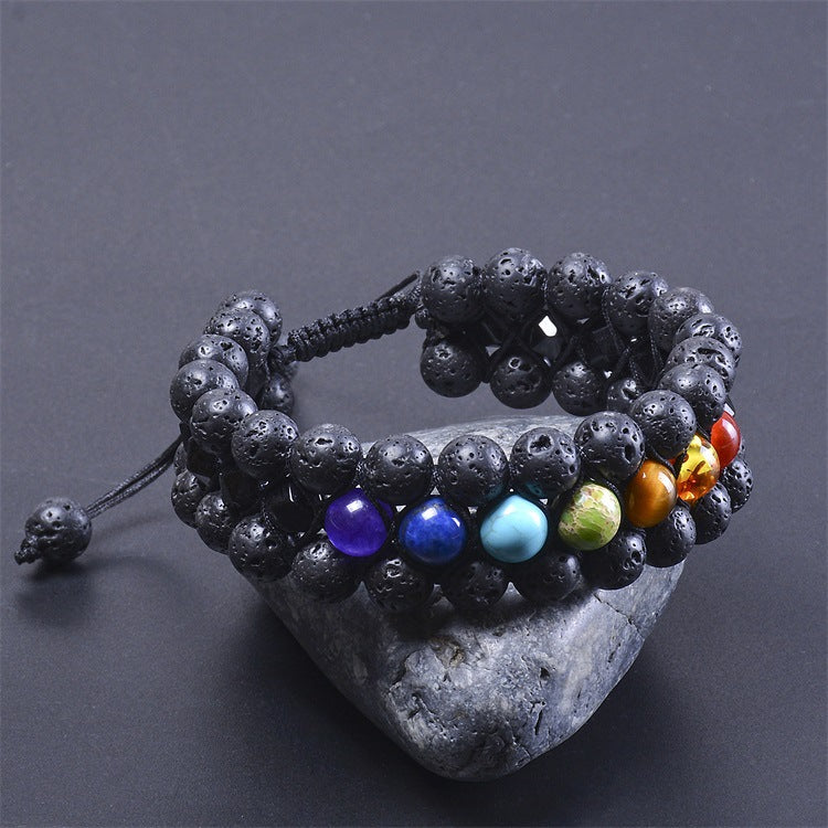 Three-row volcanic stone bracelet