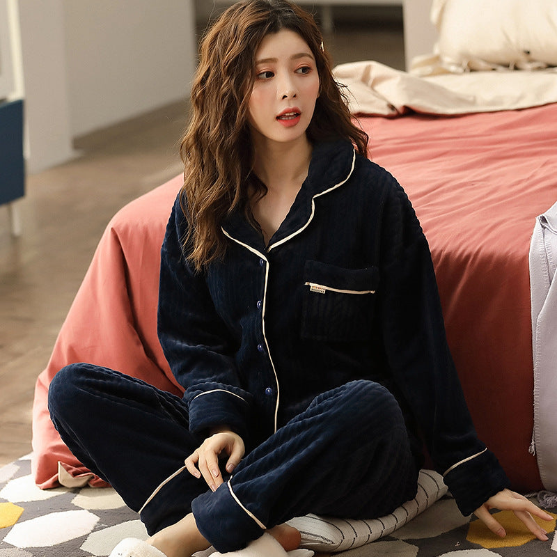Coral Thickened Plus Fleece Ladies Home Service Suit