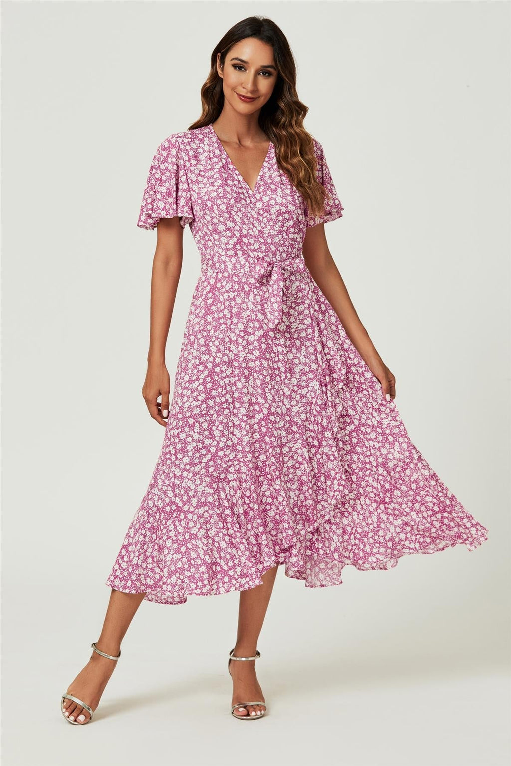 Blumendruck Midi-Wickelkleid in Pink