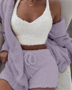 3-teiliges Damen-Bekleidungsset mit langärmligem Crop-Tanktop und Shorts mit Kordelzug