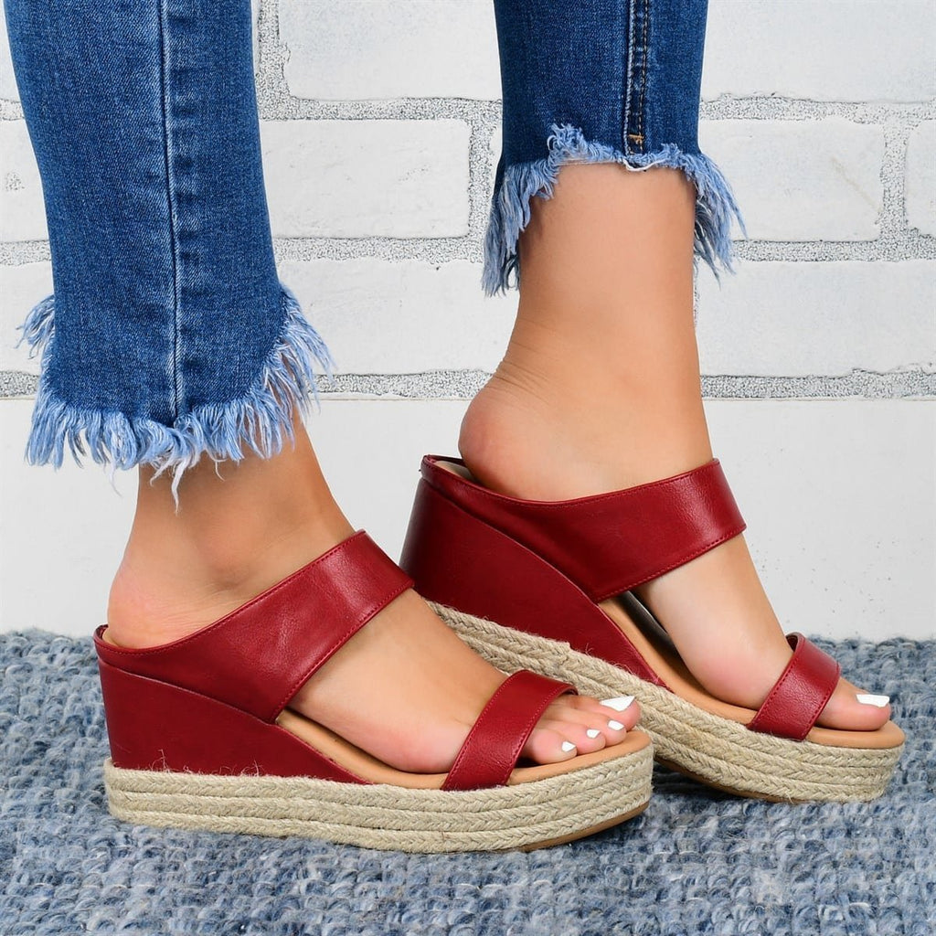 Chaussons compensés Sandales décontractées Chaussures compensées en chanvre à talon haut