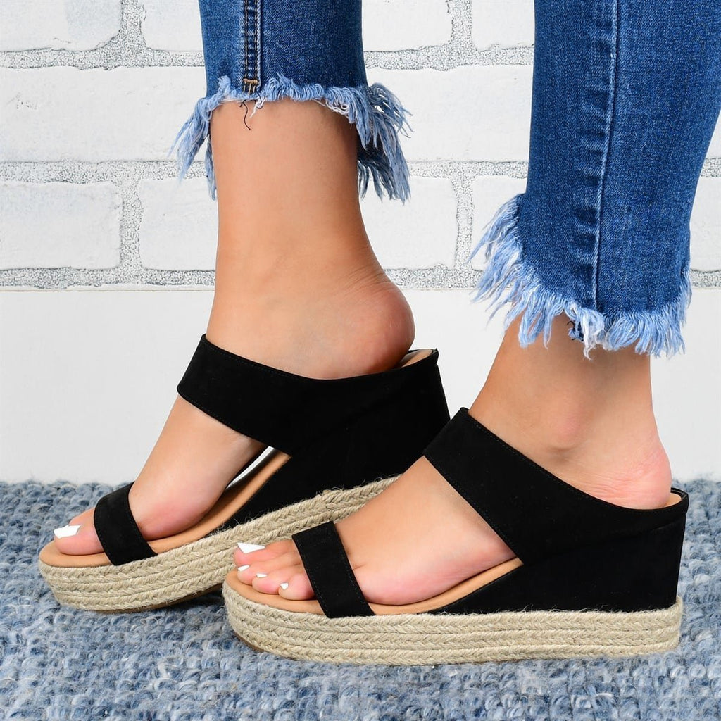 Chaussons compensés Sandales décontractées Chaussures compensées en chanvre à talon haut