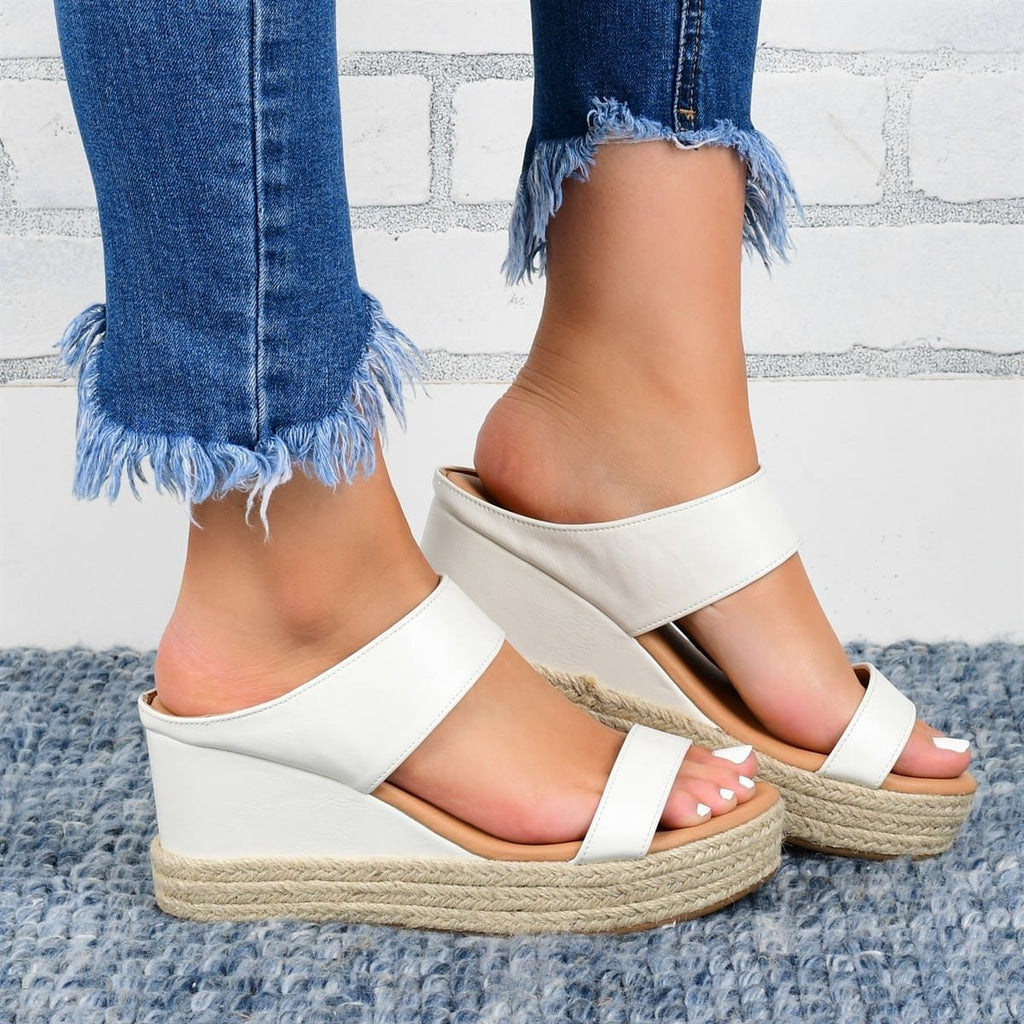 Chaussons compensés Sandales décontractées Chaussures compensées en chanvre à talon haut