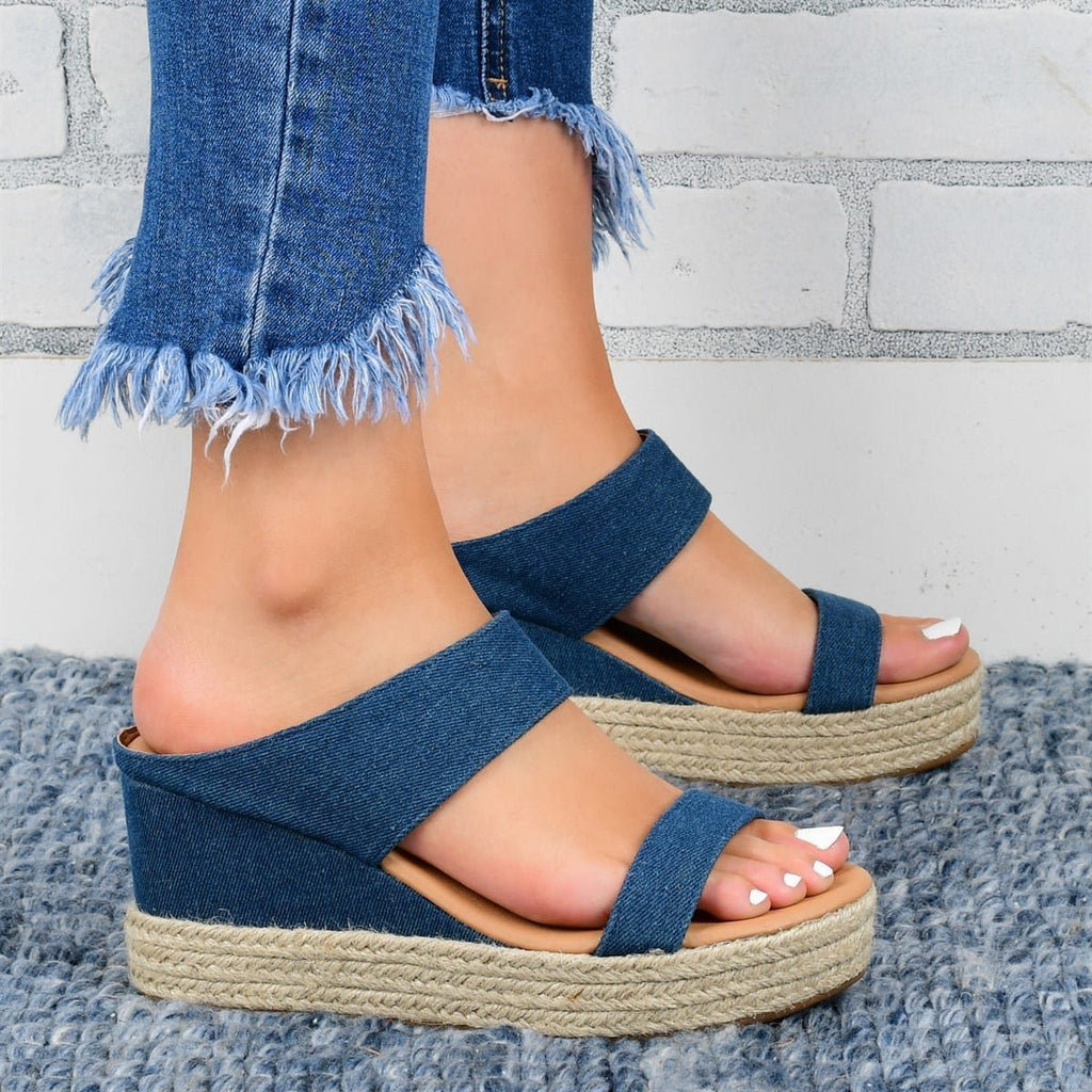 Chaussons compensés Sandales décontractées Chaussures compensées en chanvre à talon haut