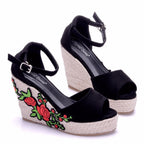 Slope Heel Sandals Women Summer Fashion Trendy Lace Fish Mouth Stiletto Heel Buckle Work Casual Ladies Sandals