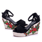 Slope Heel Sandals Women Summer Fashion Trendy Lace Fish Mouth Stiletto Heel Buckle Work Casual Ladies Sandals
