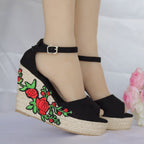 Slope Heel Sandals Women Summer Fashion Trendy Lace Fish Mouth Stiletto Heel Buckle Work Casual Ladies Sandals