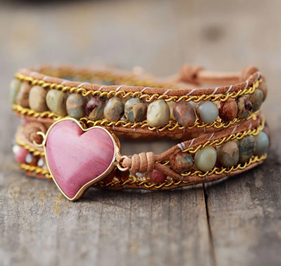 Natural Stone Heart-Shaped Bracelet Jasper Crystal