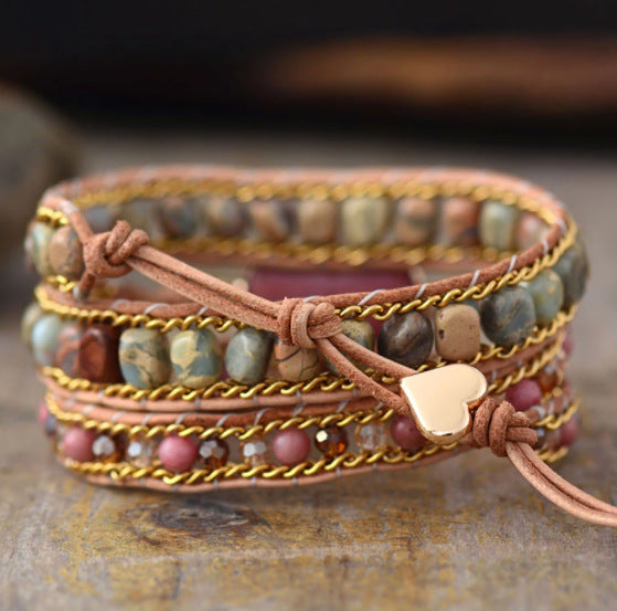Natural Stone Heart-Shaped Bracelet Jasper Crystal