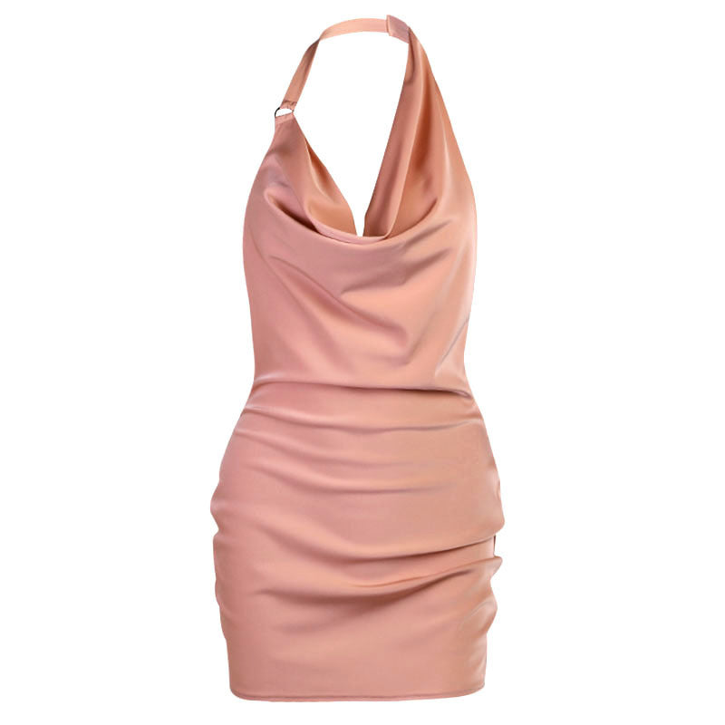 Robe de soirée en satin Col en V Dos nu Sans manches Mini Robe de soirée d'été