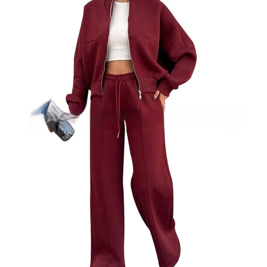 Ensemble de survêtement pour femme, veste zippée et pantalon large, deux pièces