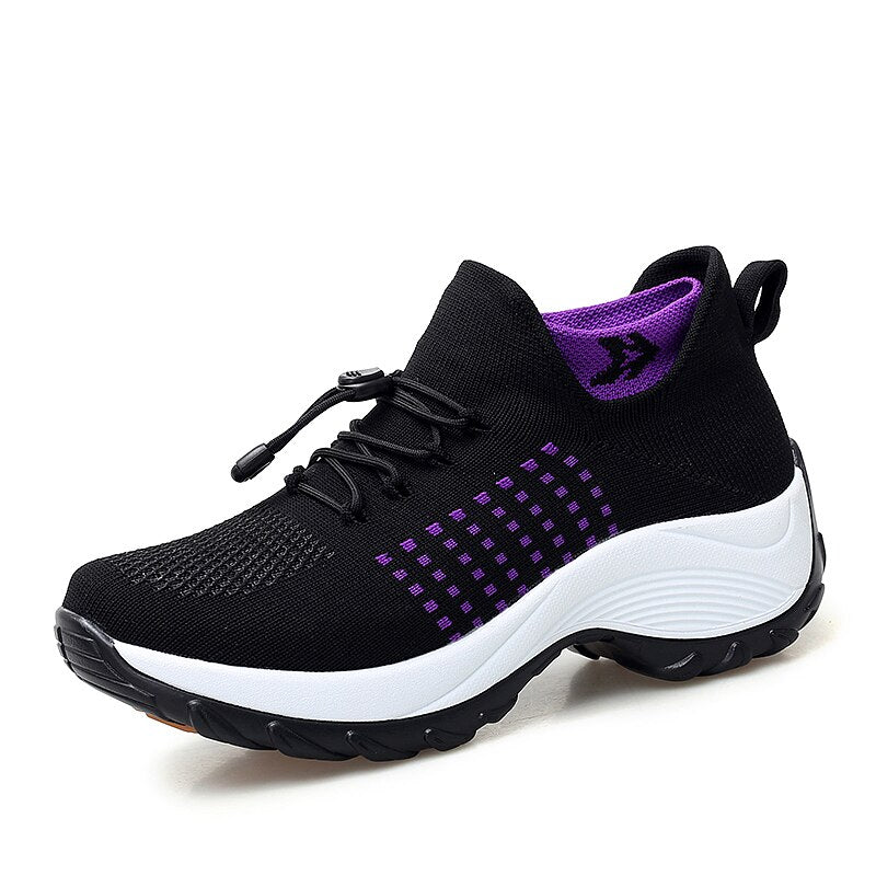 Chaussures pour femmes grande taille Hautement élastiques Tissées volantes Respirantes Baskets de sport Chaussettes