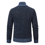 Thickened Plaid Print Jacket Cardigan Fashion Slim Fit Zipper Stand Collar Sweater Winter Men's Casual Long Sleeve Knitted Top Clothing