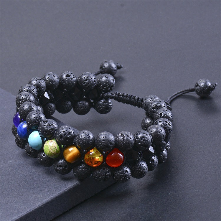 Three-row volcanic stone bracelet