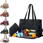 Modische Lunchtasche für Damen, wärmeisolierte Brotdose, auslaufsichere Umhängetasche für Laptop-Aufbewahrung, gesteppte Handtasche mit großer Kapazität und Geldbörse