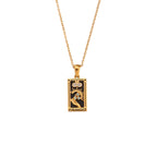 Mode Tarot Halskette mit Strasssteinen, Diamantbesetzter Anhänger, Rechteckige Tropfenhalskette aus Edelstahl, Schmuck