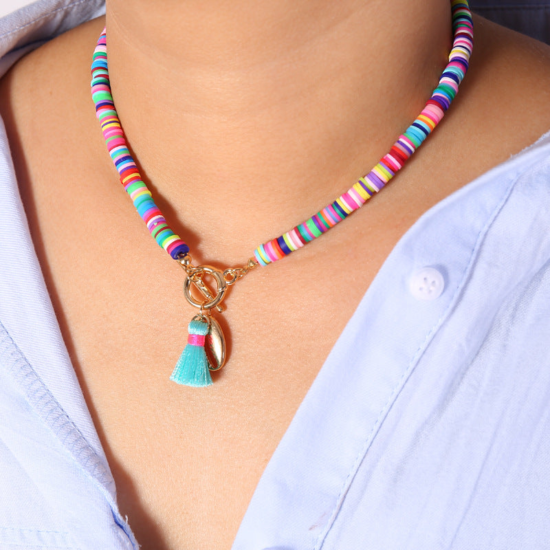Collier Femme Bohème Coquillage Pompon Sauvage Doux