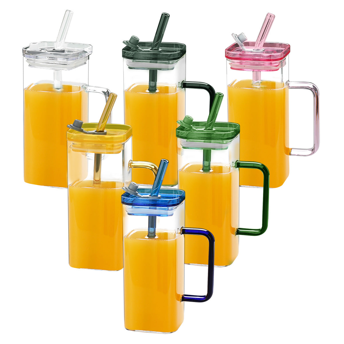 1 Pcs Pink Glass Straw Cup, 6 Colors Square Glass Cup With Straw And Lid, High Borosilicate Glass Cup, Milk Cup, Juice Cup, Cold Drink Cup, Coffee Cup, Tea Cup, Office Cup, Gift Cup