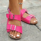 Women's Flat Sandals With A Square Buckle And Chunky Sole Casual Style